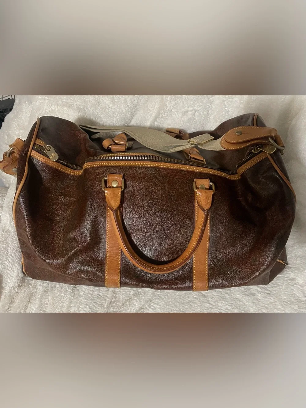 Etro Brown Leather Duffel with Tan Trim